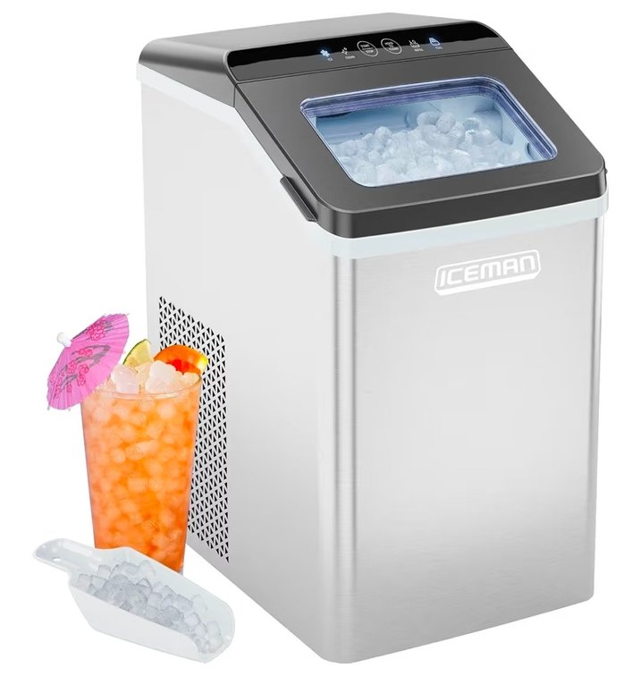 Iceman Pebble Ice Machine, Countertop Nugget Ice Maker Produces Chewable Pellet Ice in 20 Minutes, Makes 33lbs/Day, with One-Touch Cleaning Function and Ice Scoop/Basket Included – Stainless Steel