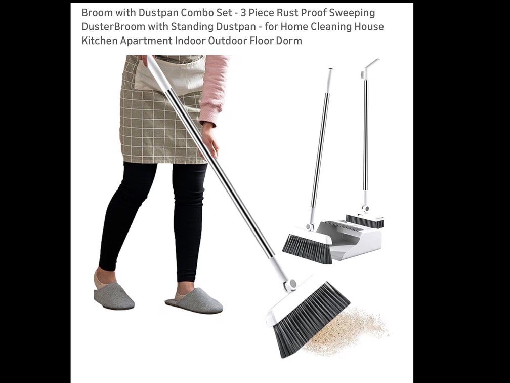 Broom with Dustpan Combo Set - 3 Piece Rust Proof Sweeping DusterBroom with Standing Dustpan - for Home Cleaning House Kitchen Apartment Indoor Outdoor Floor Dorm