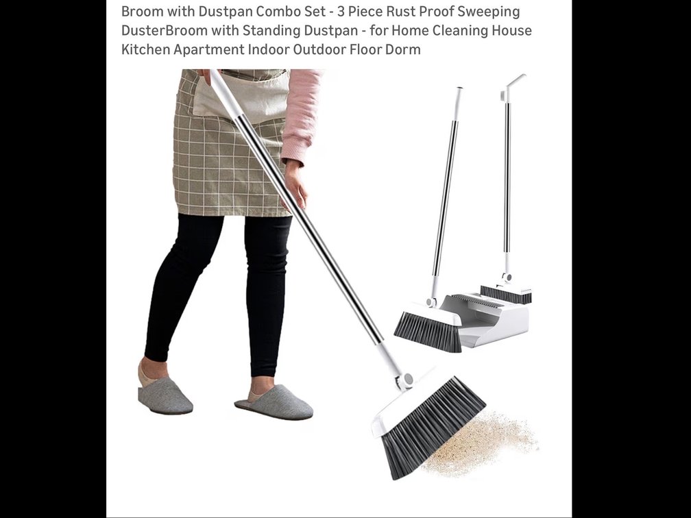 Broom with Dustpan Combo Set - 3 Piece Rust Proof Sweeping DusterBroom with Standing Dustpan - for Home Cleaning House Kitchen Apartment Indoor Outdoor Floor Dorm