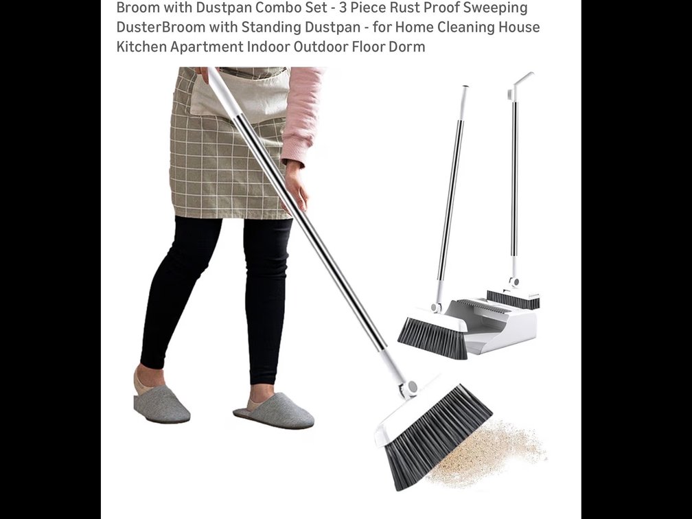 Broom with Dustpan Combo Set - 3 Piece Rust Proof Sweeping DusterBroom with Standing Dustpan - for Home Cleaning House Kitchen Apartment Indoor Outdoor Floor Dorm