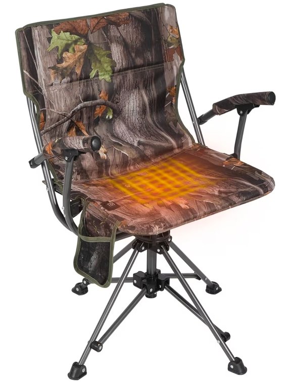 REDCAMP 360° Swivel Heated Hunting Chairs for Ground Blinds, Portable Folding Camo Camping Chairs for Adults Hunting Seats with Hard Arms for Fishing Camping(No Power Bank)