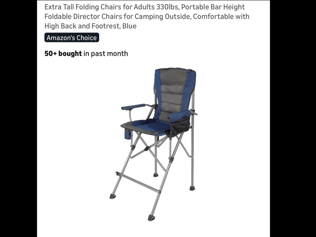 Extra Tall Folding Chairs for Adults 330lbs, Portable Bar Height Foldable Director Chairs for Camping Outside, Comfortable with High Back and Footrest, Blue