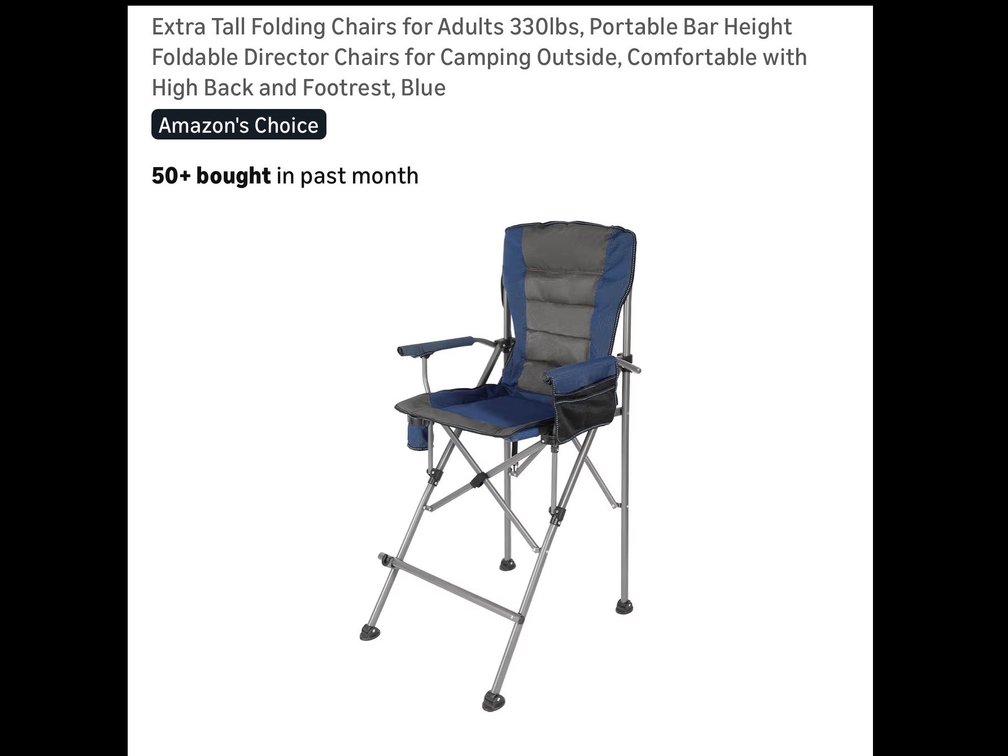 Extra Tall Folding Chairs for Adults 330lbs, Portable Bar Height Foldable Director Chairs for Camping Outside, Comfortable with High Back and Footrest, Blue