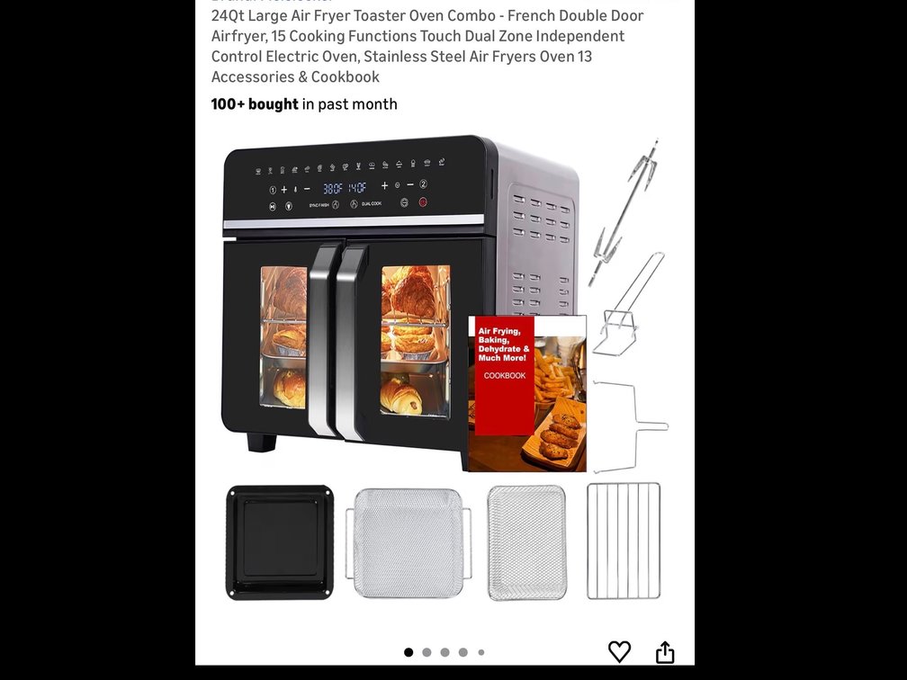 Retails $140 24Qt Large Air Fryer Toaster Oven Combo - French Double Door Airfryer, 15 Cooking Functions Touch Dual Zone Independent Control Electric Oven, Stainless Steel Air Fryers Oven 13 Accessories & Cookbook