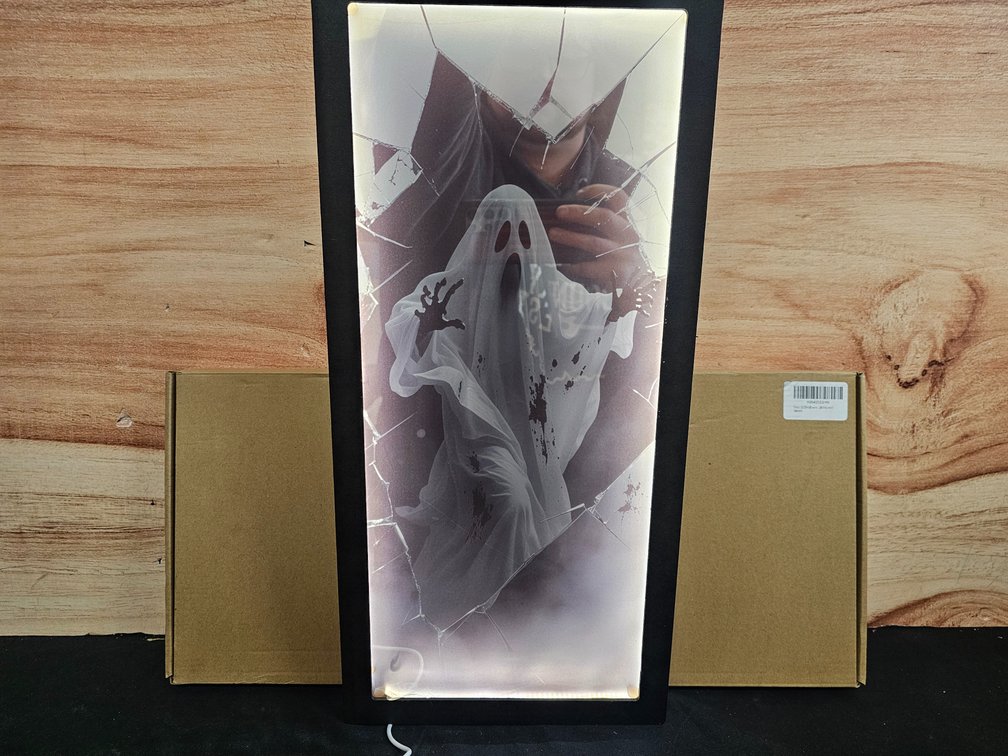 2025 Halloween Hologram Ghost Mirror, Spooky Haunted Halloween Mirror, LED Ghost Decor for Indoor Halloween Decorations, Wall Fireplace Bedroom Party Supplies (Large 19.7 x 9.5 in)
