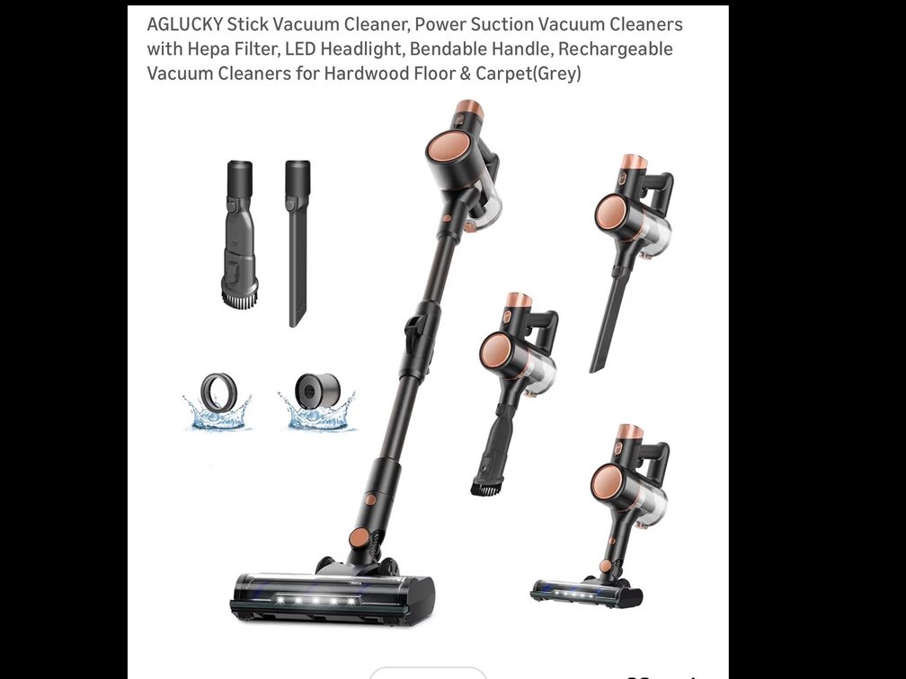 AGLUCKY Stick Vacuum Cleaner, Power Suction Vacuum Cleaners with Hepa Filter, LED Headlight, Bendable Handle, Rechargeable Vacuum Cleaners for Hardwood Floor & Carpet(Grey)