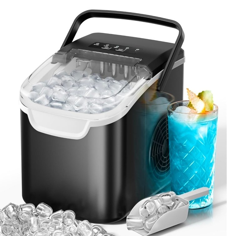 Retails $79.99 Kismile Ice Makers Countertop with Carry Handle,8 Cubes in 6 Mins,26Lbs/Day,2 Size of Bullet Ice,Portable Ice Maker Machine with Self-Cleaning for Home/Office(Black)