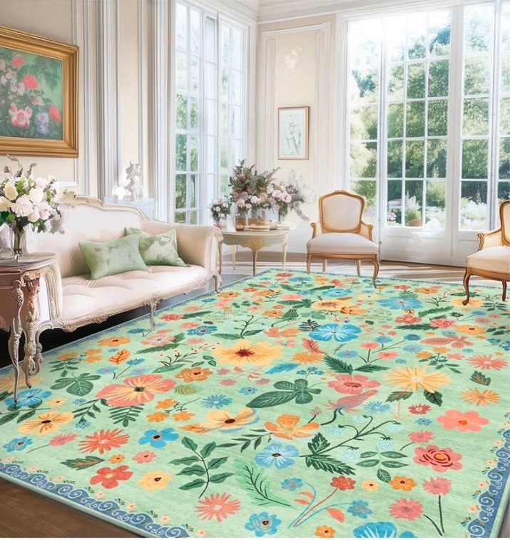 Retails $89.99 Ruhazlgoin 8x10 Area Rugs for Living Room Sage Green Washable Low Pile Non Slip Stain Resistant Large Rugs Boho Vintage Floral for Bedroom Dining Room Family Room Nursery Dorm Spring Home Decor
