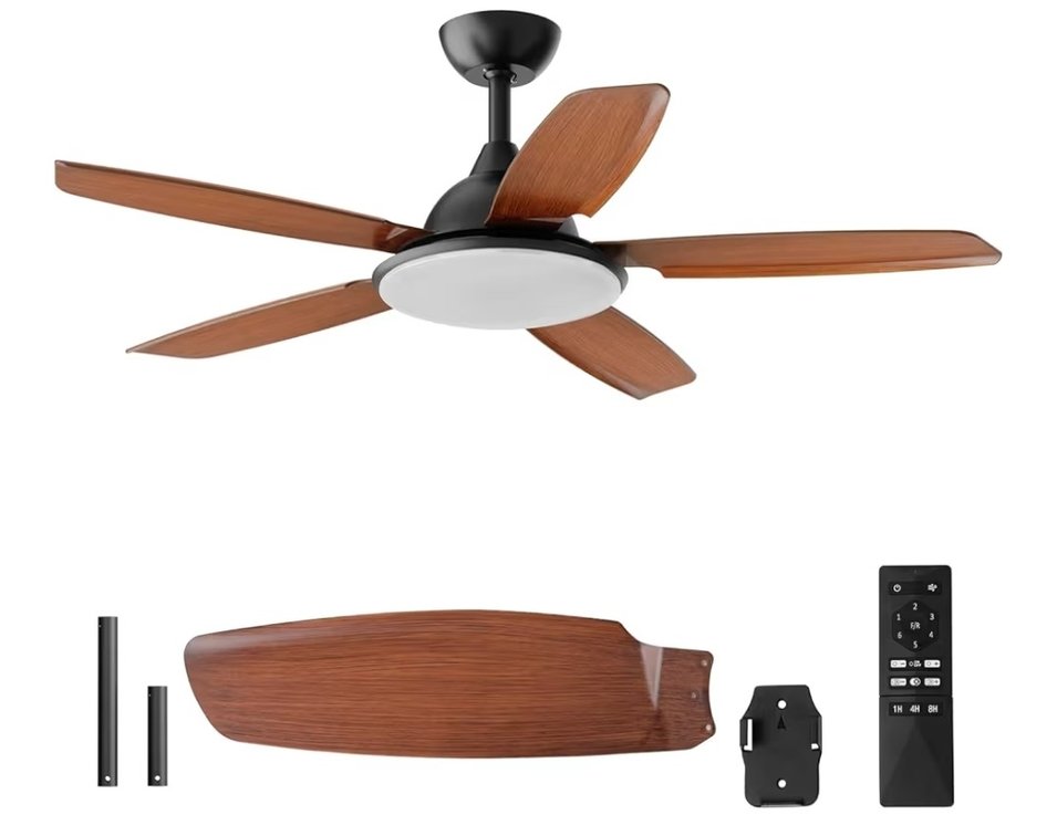 ZAFRO 52-Inch Ceiling Fan with Light Kit - DC Motor, 6-Speed Remote, Reversible Blades, 22W Tri-Color Lighting, ABS Blades