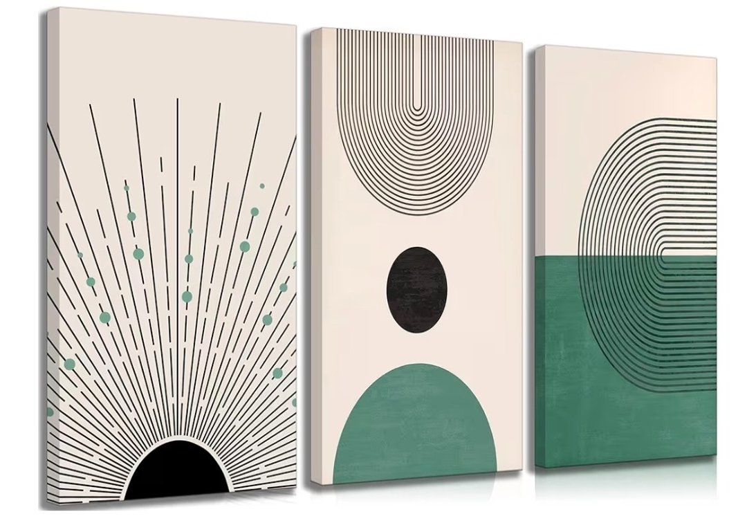 Retails $25.99 3 Pcs Sage Green Boho Canvas Wall Art Modern Abstract Minimalist Neutral Bohemian Sun Geometric Line Painting Picture Wall Decor Poster Print Artwork for Living Room Bedroom Home Decoration