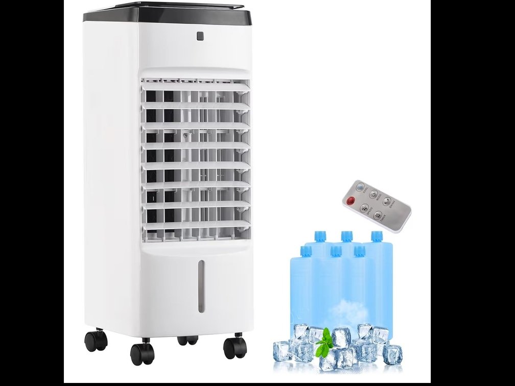 KEGIAN Evaporative Air Cooler, 20" Swamp Cooler, Cooling Fans that Blow Cold Air with Remote, 12H Timer, 6 Ice Packs, 3 Speeds & 3 Modes