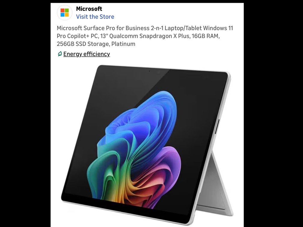 (Retails $1400) Microsoft Surface Pro for Business 2-n-1 Laptop/Tablet Windows 11 Pro Copilot+ PC, 13" Qualcomm Snapdragon X Plus, 16GB RAM, 256GB SSD Storage, Platinum