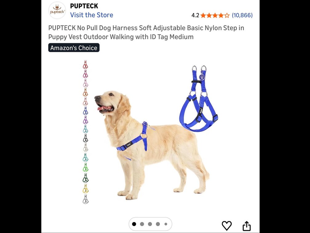 (Retails $19) PUPTECK No Pull Dog Harness Soft Adjustable Basic Nylon Step in Puppy Vest Outdoor Walking with ID Tag Medium