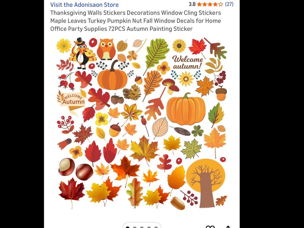 (2 pack 144 total) Thanksgiving Walls Stickers Decorations Window Cling Stickers Maple Leaves Turkey Pumpkin Nut Fall Window Decals for Home Office Party Supplies 72PCS Autumn Painting Sticker