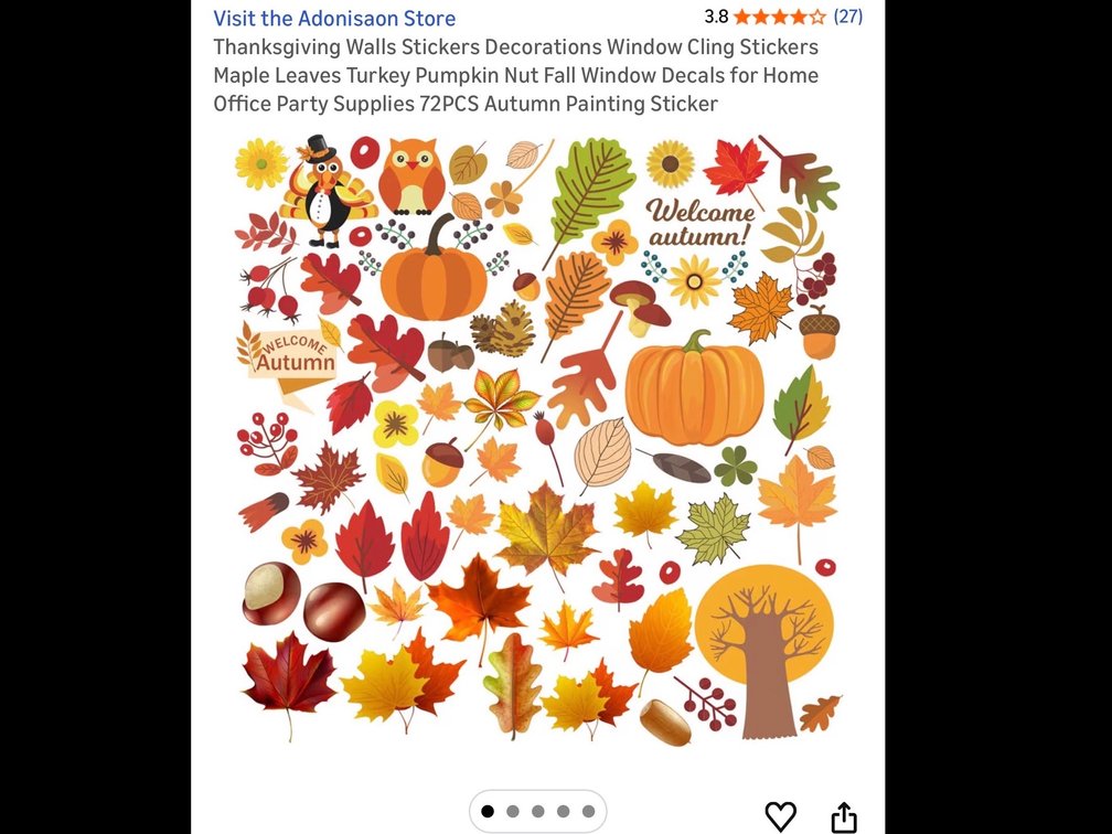 (2 pack 144 total) Thanksgiving Walls Stickers Decorations Window Cling Stickers Maple Leaves Turkey Pumpkin Nut Fall Window Decals for Home Office Party Supplies 72PCS Autumn Painting Sticker