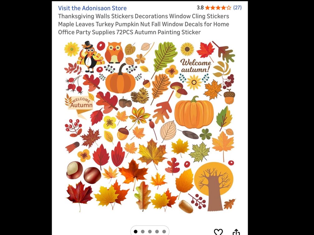 (2 pack 144 total) Thanksgiving Walls Stickers Decorations Window Cling Stickers Maple Leaves Turkey Pumpkin Nut Fall Window Decals for Home Office Party Supplies 72PCS Autumn Painting Sticker