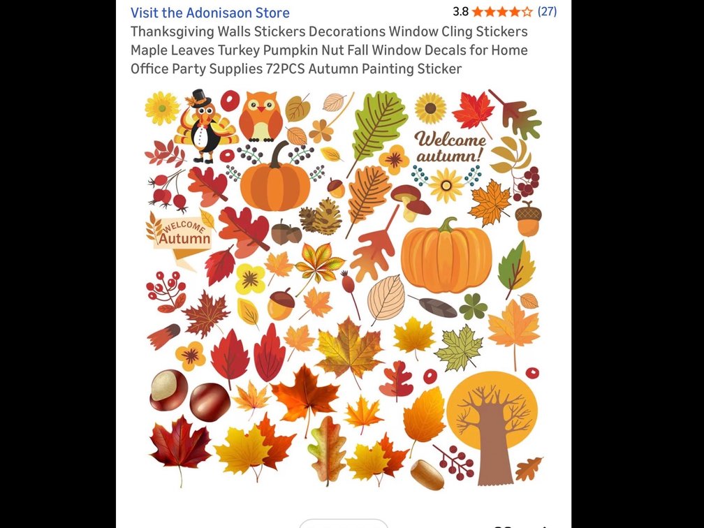 (2 pack 144 total) Thanksgiving Walls Stickers Decorations Window Cling Stickers Maple Leaves Turkey Pumpkin Nut Fall Window Decals for Home Office Party Supplies 72PCS Autumn Painting Sticker