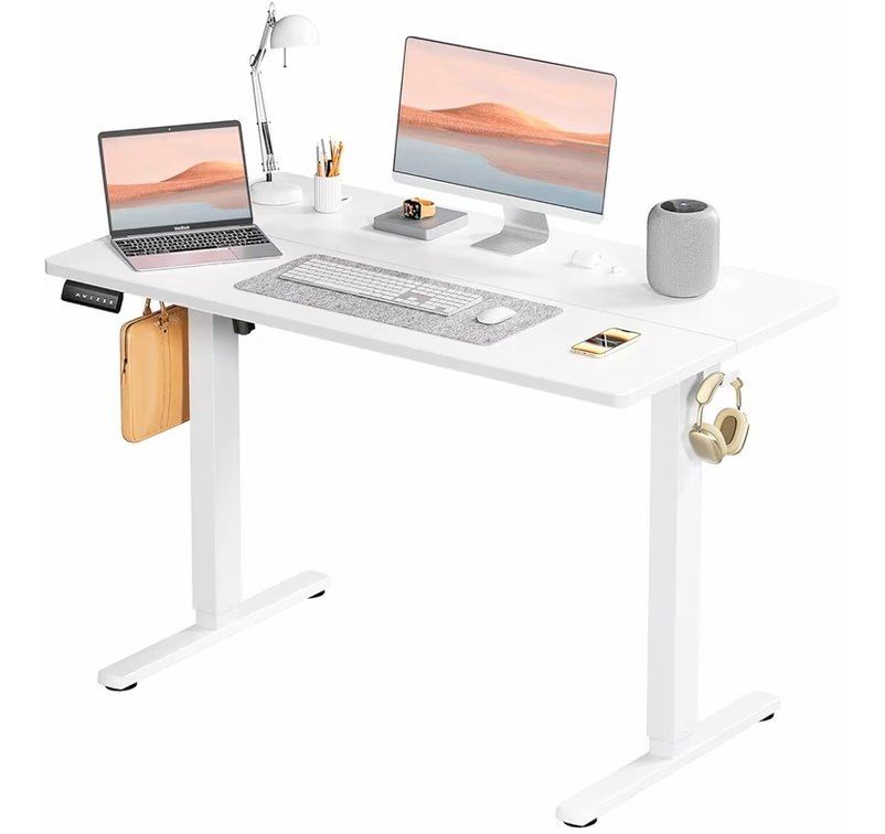 Smug Adjustable Height Standing Desk 48 Inch Electric Sit Stand Up Down Computer Table Ergonomic Rising Modern Lift Motorized Gaming Desktop Workstation for Work Home Office - Modern White