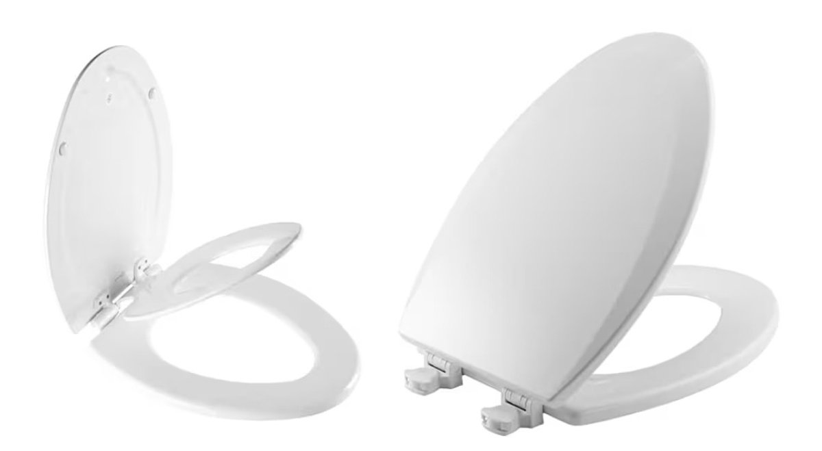 MAYFAIR 1888SLOW 000 NextStep2 Toilet Seat with Built-In Potty Training Seat, Slow-Close & Bemis 1500EC 390 Lift-Off Wood Elongated Toilet Seat, 1 Pack, Cotton White