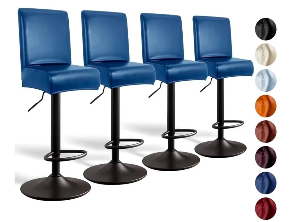 PU Leather Bar Stool Covers with Backs, 4 Pack Stretch Waterproof Bar Stool Chair Covers Washable & Comfortable Barstool Covers Slipcovers with Back for Pub/Counter/Dining Room Decoration (Navy)