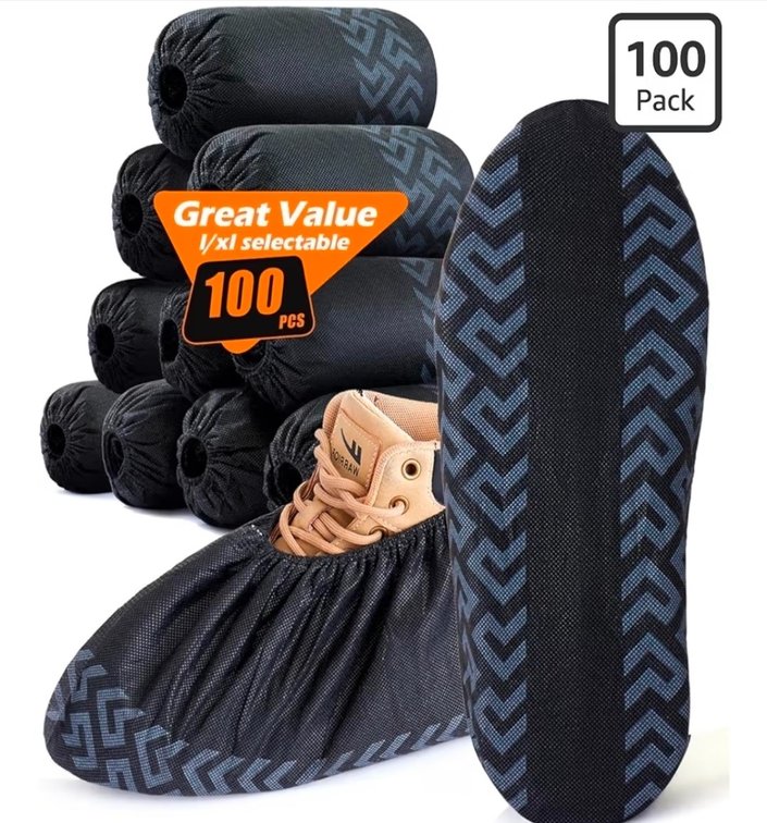 X-Large 100 Pcs Shoe Covers Disposable Non-Slip,Shoe Covers for Indoors Reusable,Slip-resistant, Durable, Breathable, Non-Woven Booties for Shoes Covers,Stretchable Fits Up To13 US Men,Black
