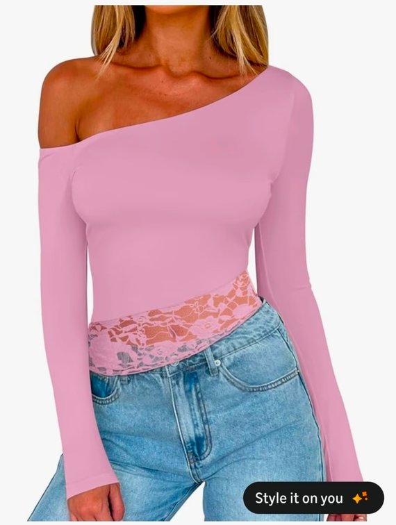 Womens XL REORIA Womens Long Sleeve Crop Tops Double Lined Lace Off The