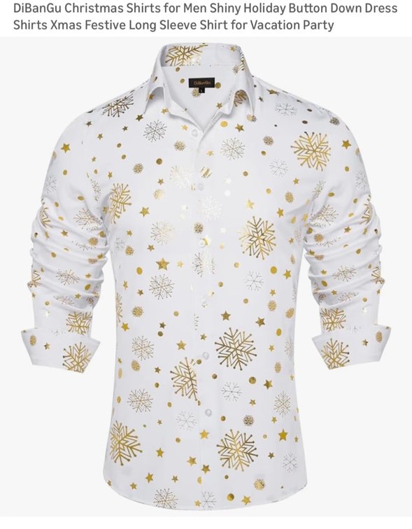 Mens 3Xl DiBanGu Christmas Shirts for Men Shiny Holiday Button Down Dress Shirts Xmas Festive Long Sleeve Shirt for Vacation