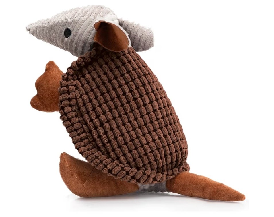 Plush Dog Squeaky Toy Stuffed Armadillo Animal Pet Puppy Chew Toys with Clean Teeth for Small Medium Large All Breed Sizes Dogs, Brown, 14 in