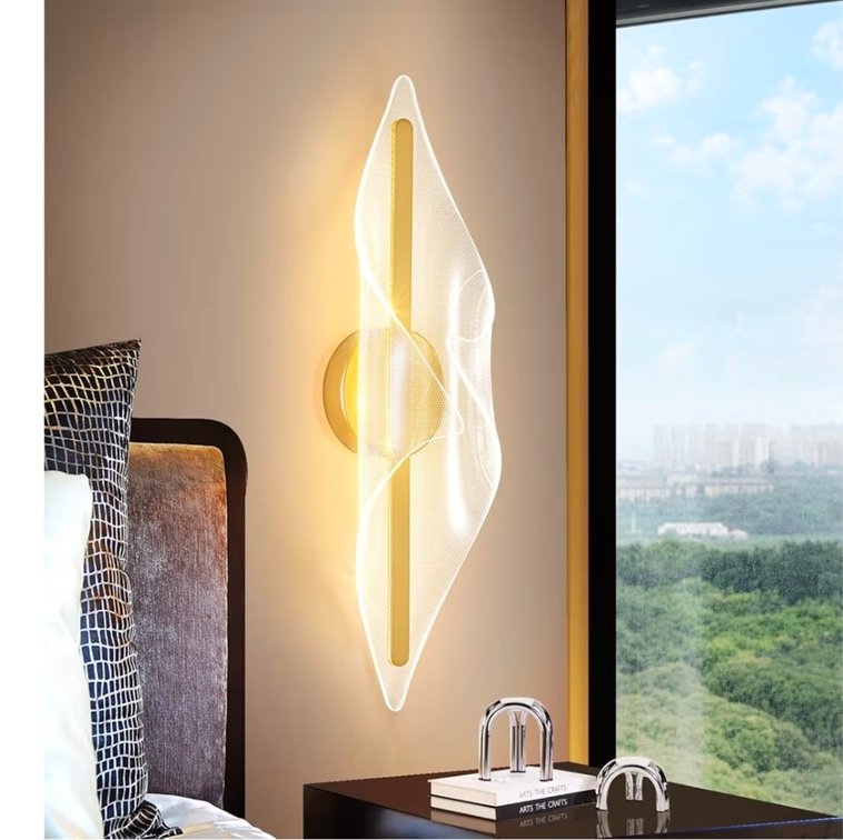 Modern Gold Wall Sconce 17.3In LED Wall Lamp with Remote Control Dimmable Acrylic Sconces Wall Lighting for Living Room Hallway Bathroom Bedroom Stairs