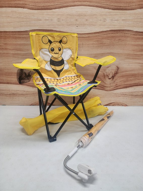 Kids Beach Chair with Umbrella Child Folding Chair Umbrella with Universal Clamp for Children Beach Camping Patio Garden Outdoor Lawn Pool Travel Indoor