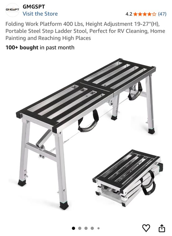 Folding Work Platform 400 Lbs, Height Adjustment 19-27"(H), Portable Steel Step Ladder Stool, Perfect for RV Cleaning, Home Painting and Reaching High Places