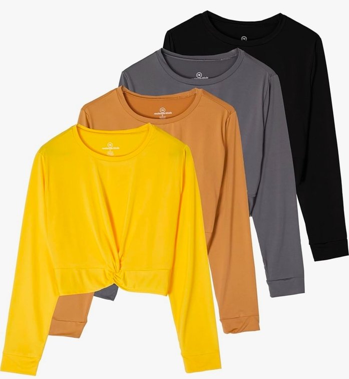 Womens S Real Essentials 4 Pack: Women's Dry-Fit Long-Sleeve Twist Front T-Shirt - Athletic Workout Yoga Tops