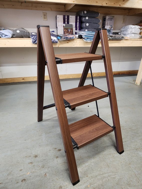 3 Step Stool, Aluminum Foldable Step Ladder, Lightweight Stable Stool with Wide Non-Slip Pedals, 330lbs Bearing Capacity Ladder for Office,Home,Kitchen - Walnut