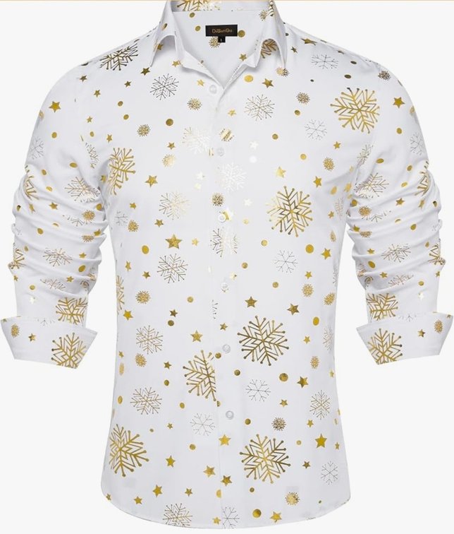 Men's XXXL DiBanGu Christmas Shirts for Men Shiny Holiday Button Down Dress Shirts Xmas Festive Long Sleeve Shirt for Vacation Party