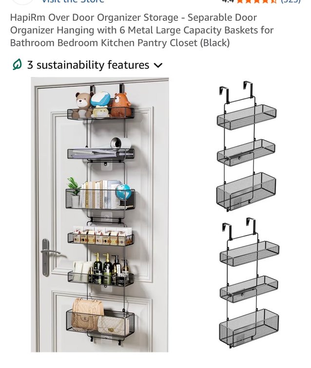 HapiRm Over Door Organizer Storage - Separable Door Organizer Hanging with 6 Metal Large Capacity Baskets for Bathroom Bedroom Kitchen Pantry Closet (Black)