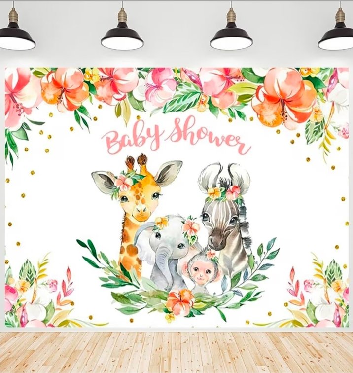 Jungle Safari Baby Shower Backdrop Colorful Floral Animals Background Gender Reveal Photography Banner for Newborn Baby
