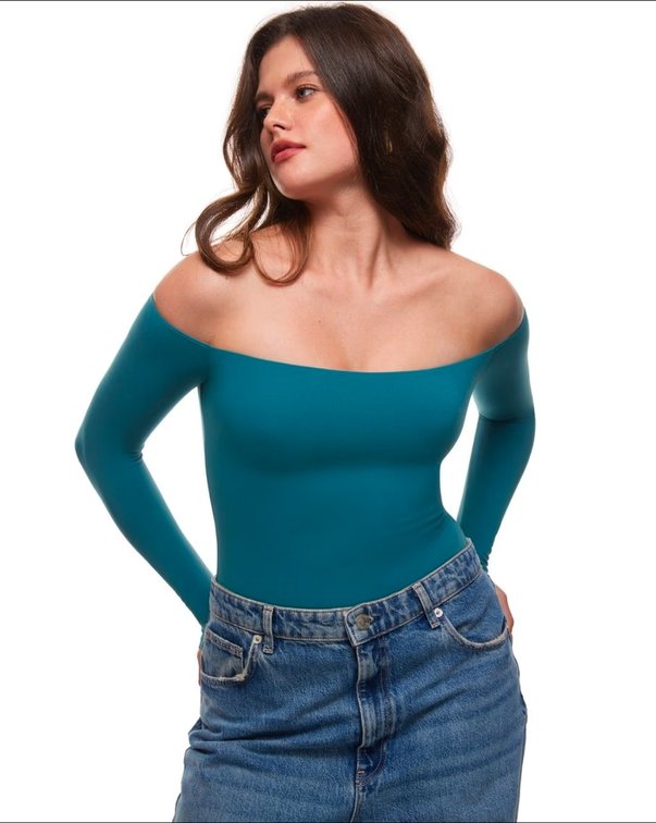 Women's L INLYRIC Natrelax® Off The Shoulder Long Sleeve Bodysuit