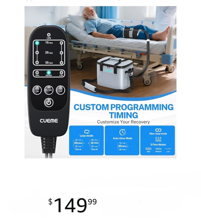 CUEME Ice Machine for Knee After Surgery, Cold Therapy Machine for Knee Replacement with Programmable Timer, Cryotherapy Pain Relief, Ice Therapy Machine for Shoulder, Hip, Ankle and Foot