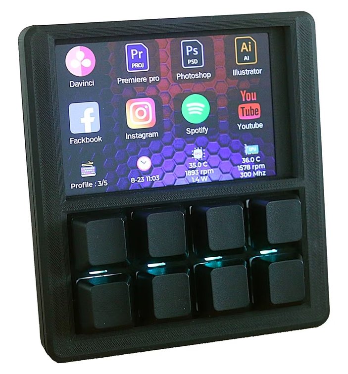 Mechanical Macropad with 3.5" TFT Screen, 8 Programmable Keys, ESP32 Powered Custom Keyboard, Driver-Free HID for Streamers & Designers, Open Source 3D Printed Case