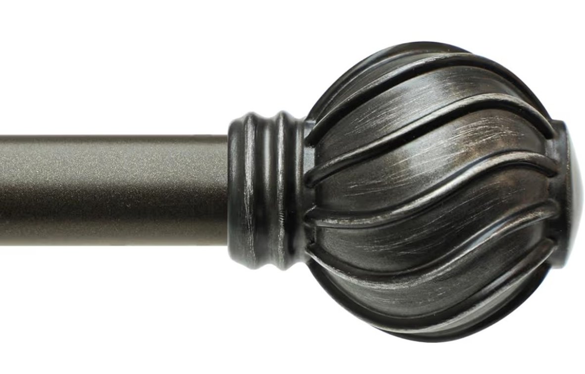 Lootkell Retro Black Curtain Rods for Windows 28 to 48 Inches Adjustable Length Heavy Duty 7/8" Diameter Window Curtain Rod with Decorative Finials for Outdoor Farmhouse Bedroom Kitchen Living Room