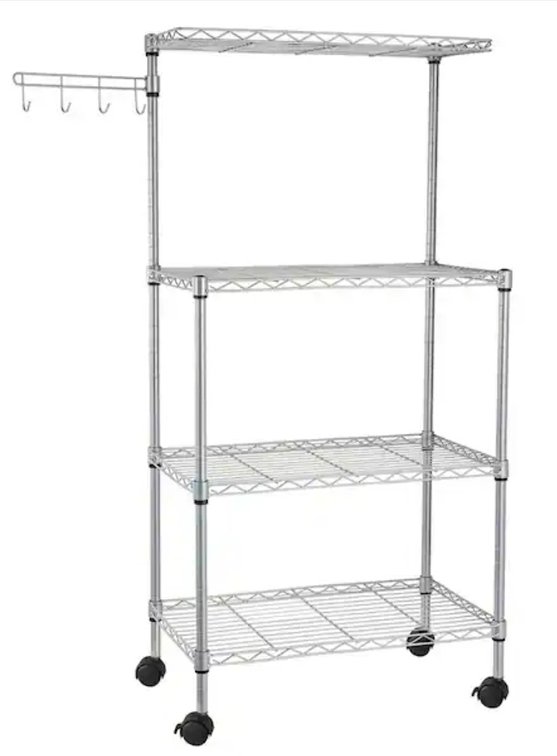 Outopee Modern Silver Kitchen Bakers Rack with Shelf