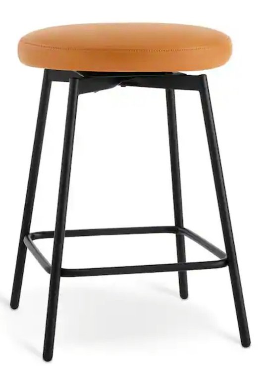 Nolan 24 in.H Brown Faux Leather Metal Frame Swivel Counter Height Bar Stool with Round Seat for Kitchen Set of 2