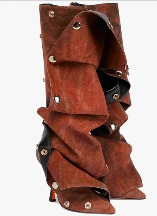 THESHY Women's 6/6.5 Denim Knee High Boots Buttons Fashion Thigh High Boots