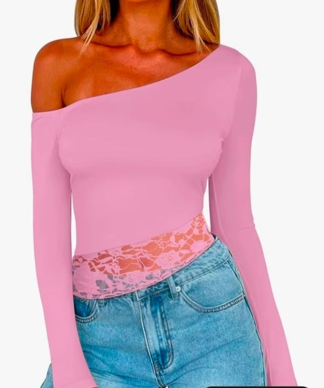 Womens XL REORIA Womens Long Sleeve Crop Tops Double Lined Lace Off