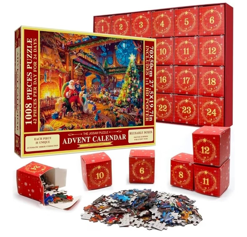 Christmas Advent Calendar Puzzle 1008 Pieces for Adult, 24 Days Christmas Countdown Calendar 2024, Holiday Santa Jigsaw Puzzle, Family Game Puzzle,Christmas Gift Idea for Teens Adult