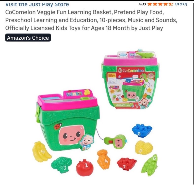 CoComelon Veggie Fun Learning Basket, Pretend Play Food, Preschool Learning and Education, 10-pieces, Music and Sounds, Kids Toys for Ages 18 Month by Just Play