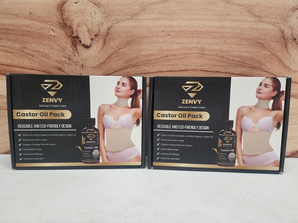 (2) Zenvy Castor Oil Pack 200ml Organic Castor Oil Wrap Kit