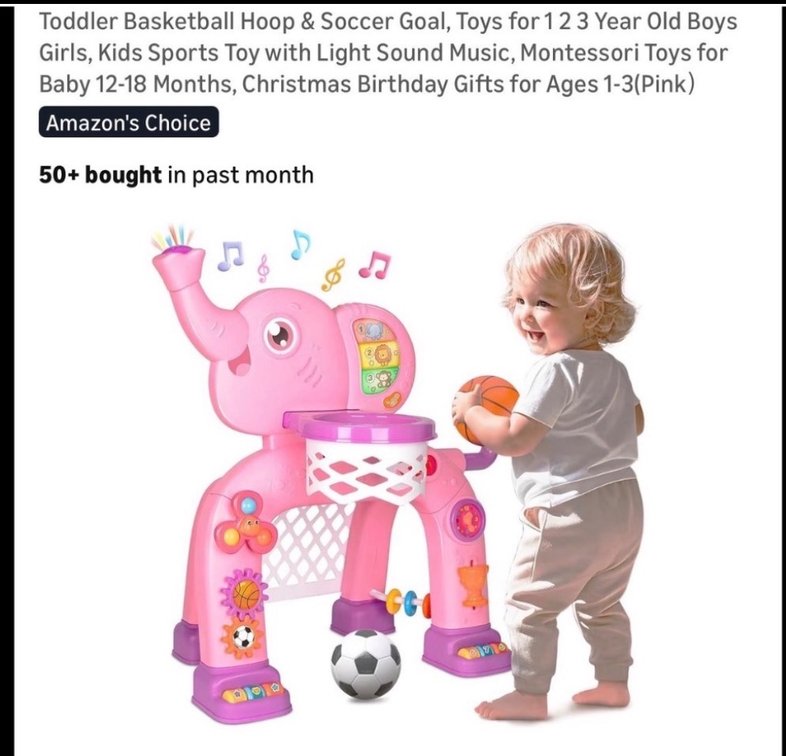 Toddler basketball hoop and soccer goal