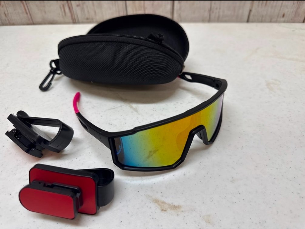 Sunglasses and 2 visor glasses clips