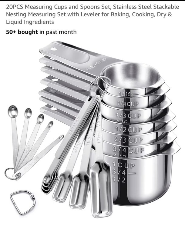 20PCS Measuring Cups and Spoons Set, Stainless Steel Stackable Nesting Measuring Set with Leveler for Baking, Cooking, Dry & Liquid Ingredients